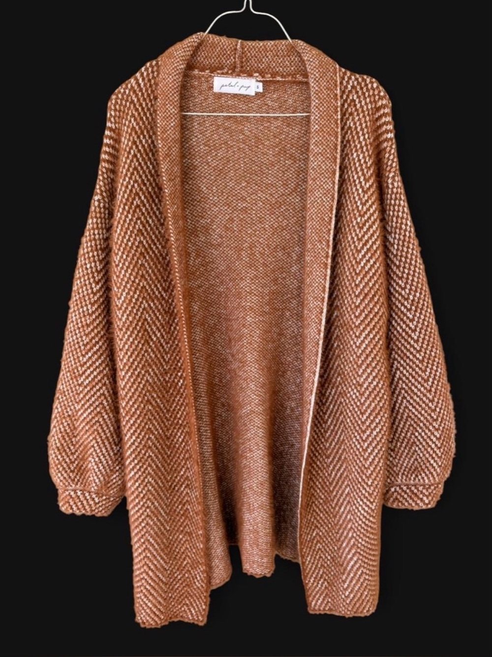 Petal+Pup Rust‎ Herringbone Fuzzy Longline Open Cardigan Sweater Small Soft Knit